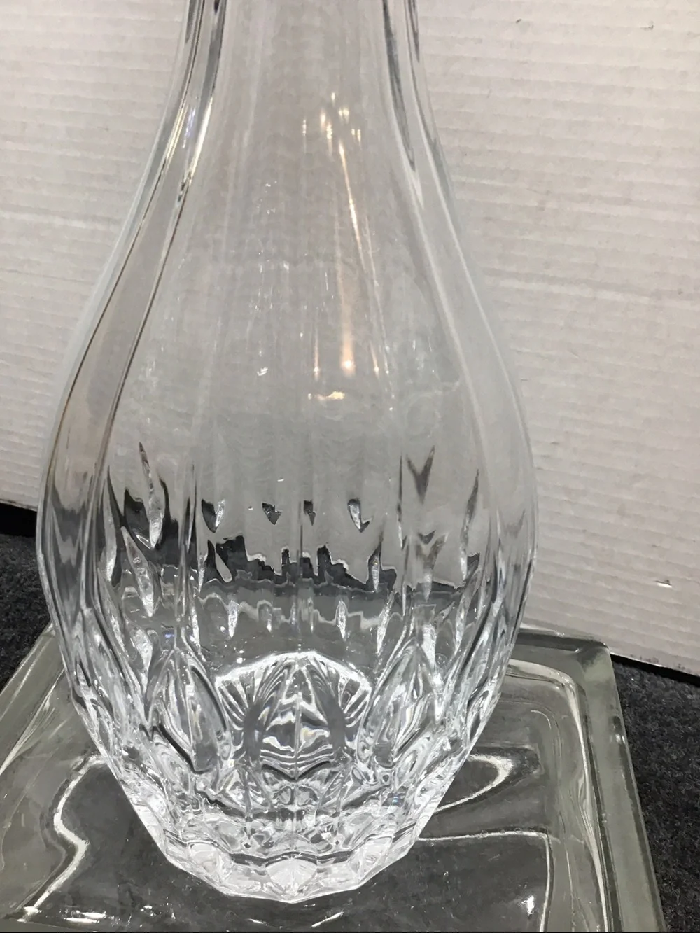 Vintage MCM Clear Glass Crystal teardrop Decanter with faceted flame Stopper